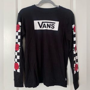 Black Vans long sleeve with roses on arms, size small
